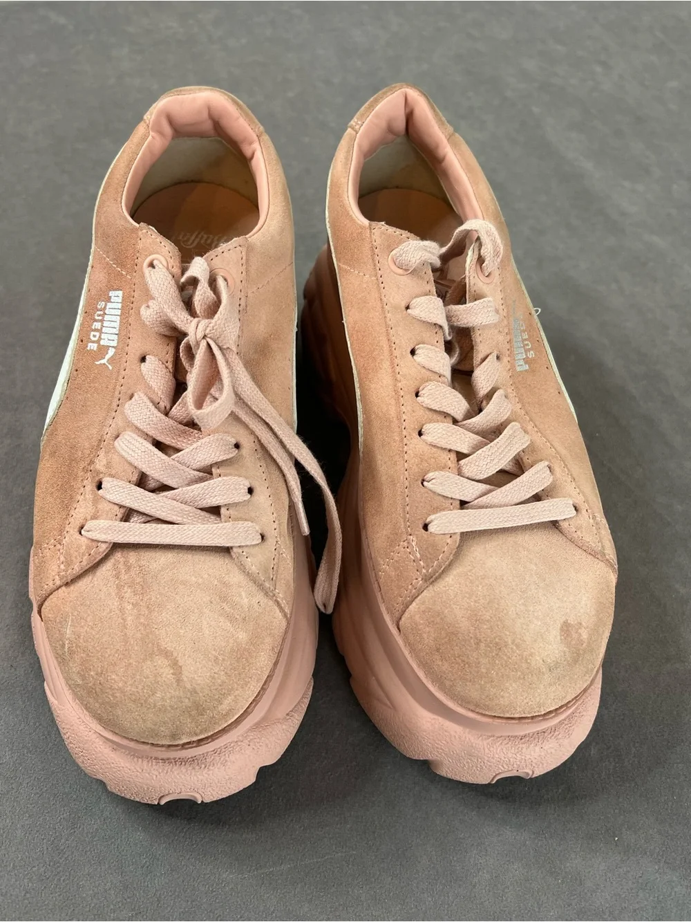 Puma Pink Suede Platform Sneakers with White Formstrip